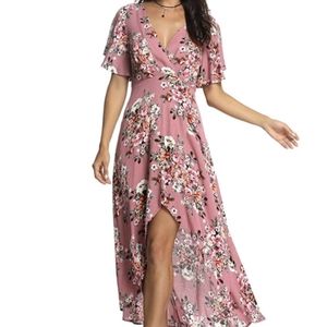 Wrap Floral Maxi Dress with high low slit